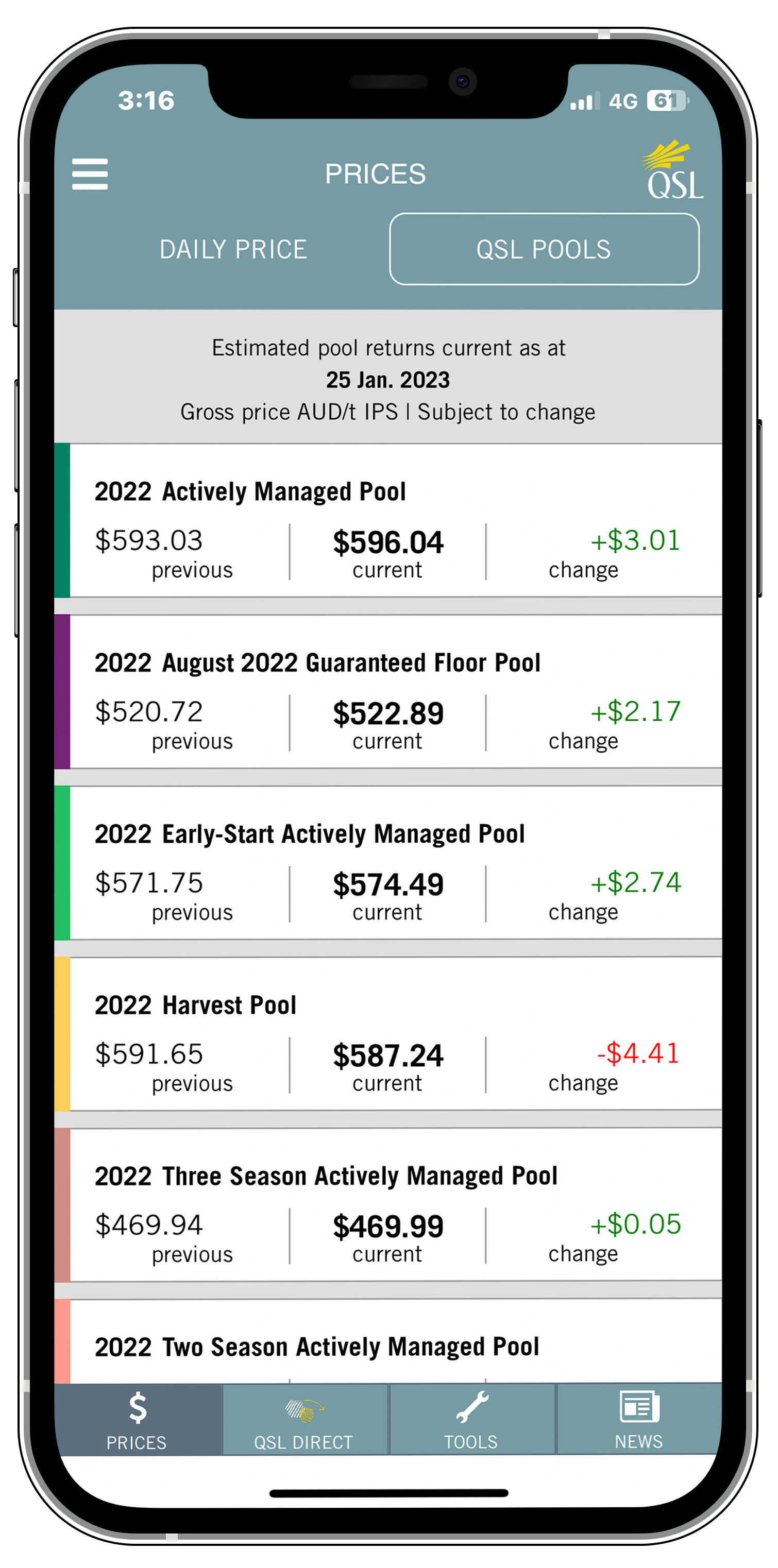Pools Screenshot Mockup for QSL Mobile App