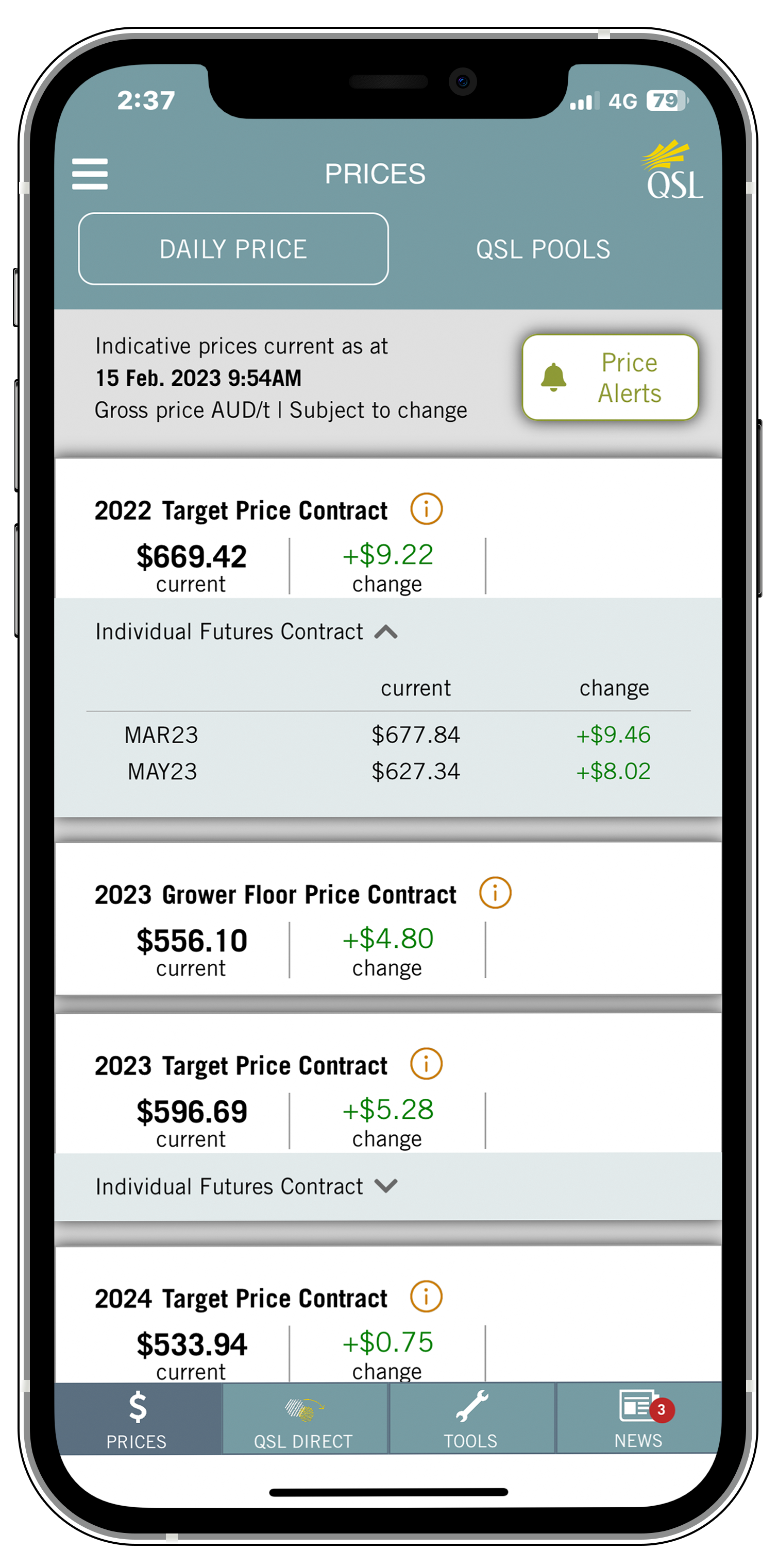 Daily Price Screenshot Mockup for QSL Mobile App