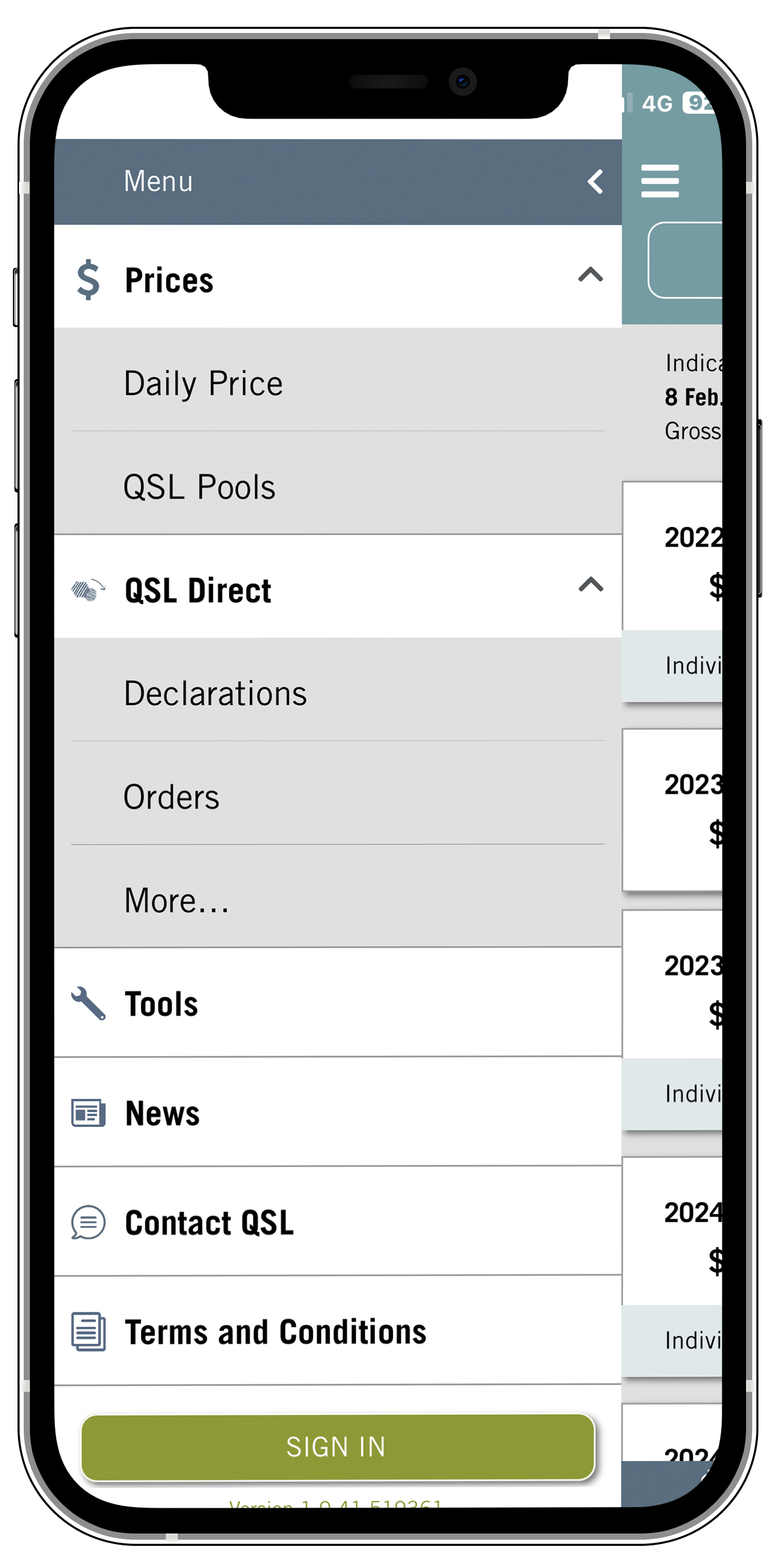 Main Menu Screenshot Mockup for QSL Mobile App